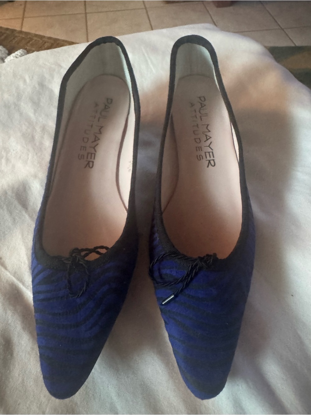 Paul Mayer Navy Blue Animal Print Pointed Toe Ballet Flats